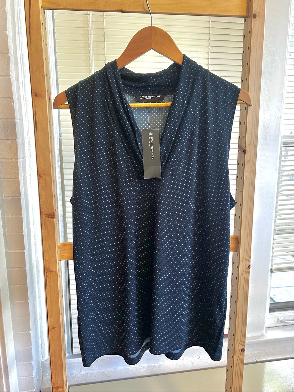 Jones New York Polka Dot Sleeveless Tunic Blue & Black XL NWT